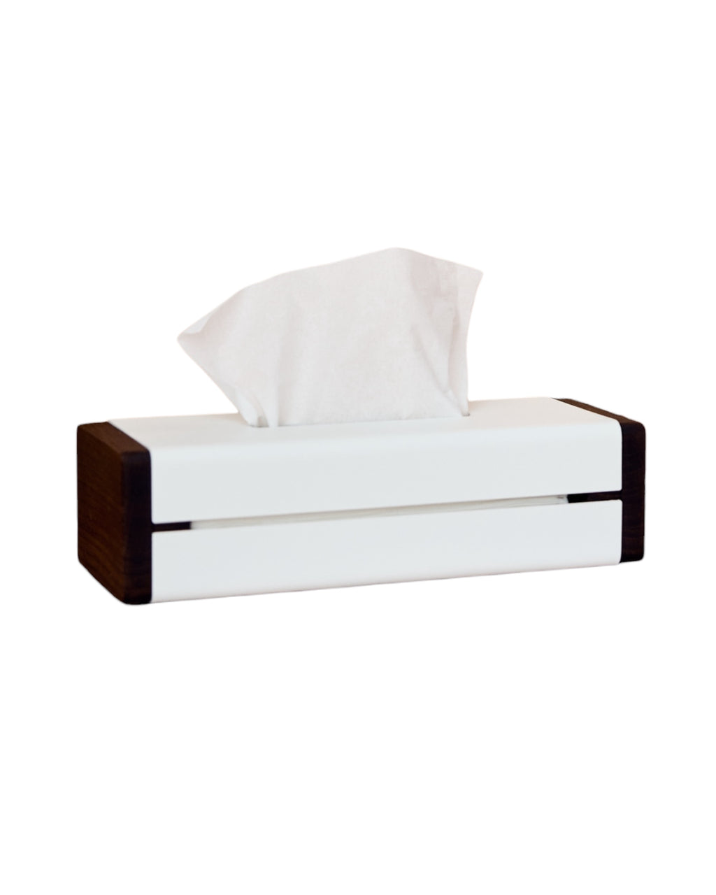 White Metal Napkin Holder with Smoked Oak Side Panels