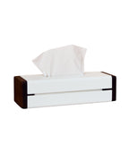 White Metal Napkin Holder with Smoked Oak Side Panels