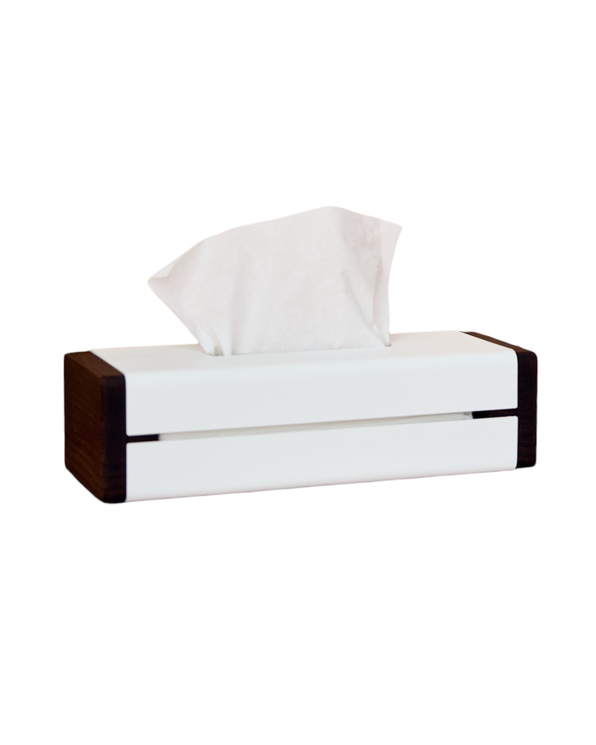 White Metal Napkin Holder with Smoked Oak Side Panels