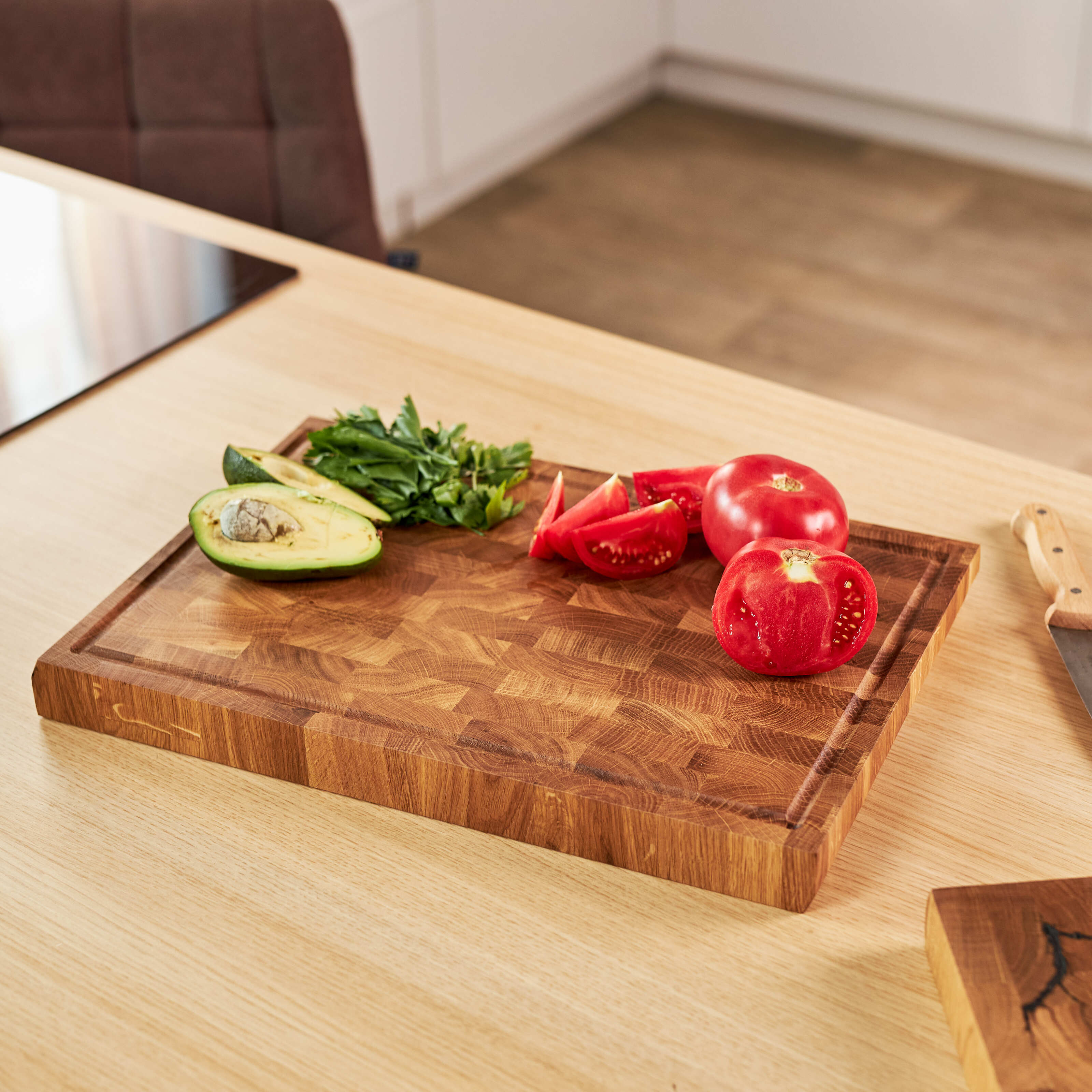 End Grain Oak Cutting Board with Lightning Pattern – 400×300×40 mm