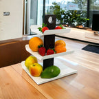 3-Tier White Metal Fruit Stand with Smoked Oak Base