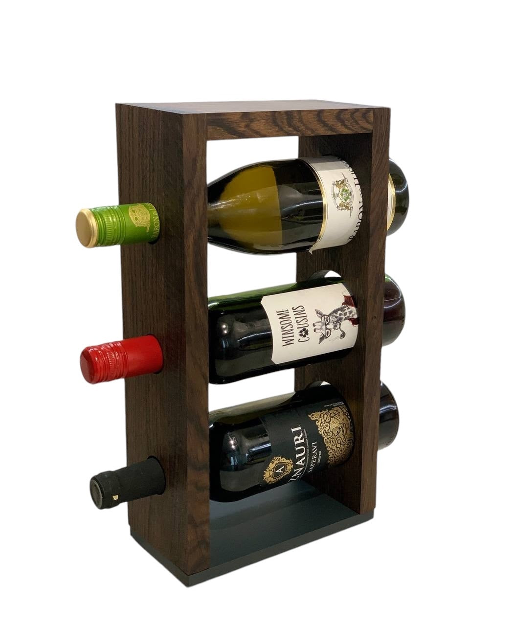 Smoked Oak Wine Rack for 3 Bottles