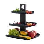 3-Tier Black Metal Fruit Stand with Smoked Oak Base
