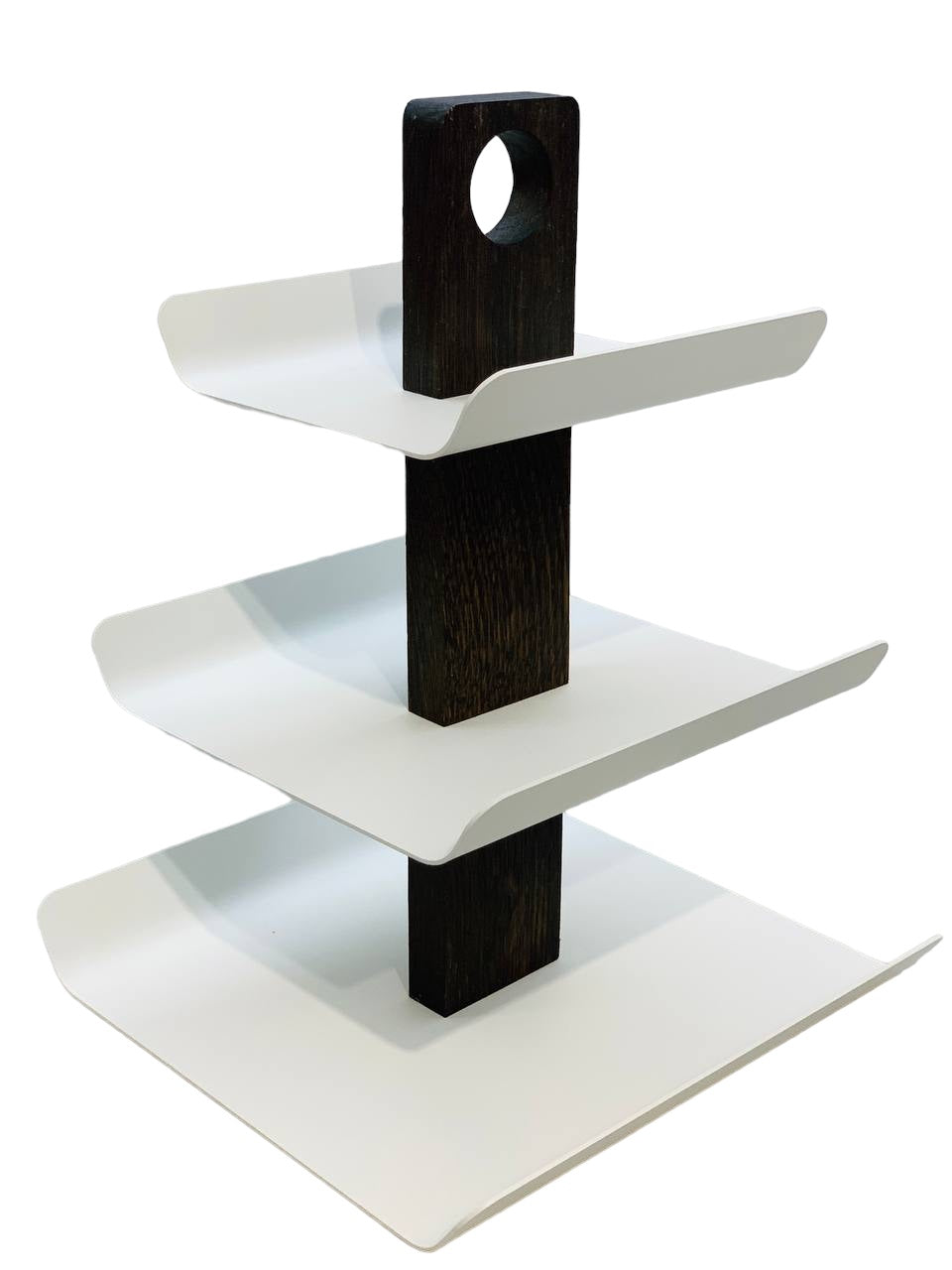 3-Tier White Metal Fruit Stand with Smoked Oak Base