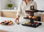 3-Tier Black Metal Fruit Stand with Smoked Oak Base