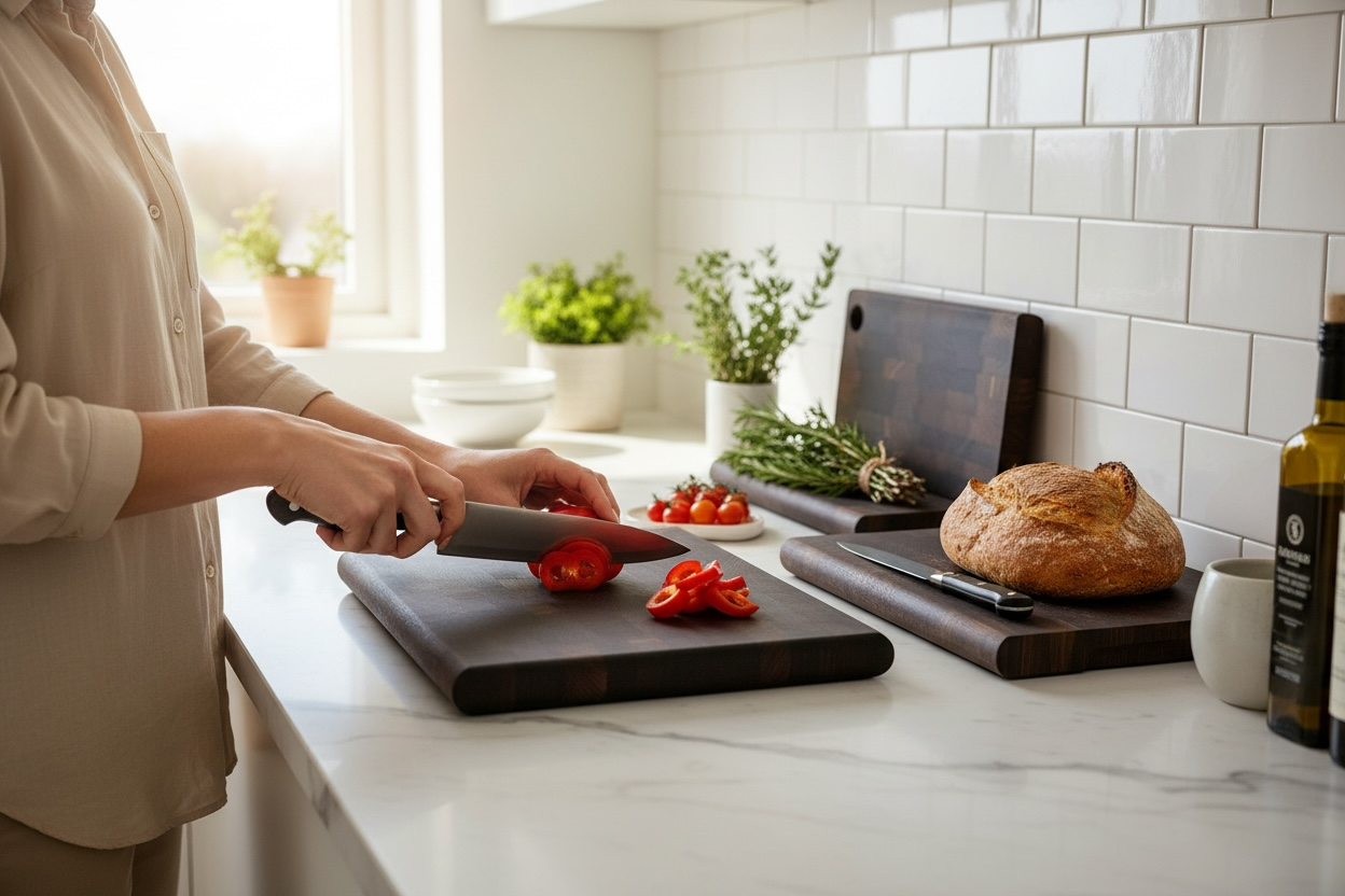 End Grain Smoked Oak Cutting Board with Rounded Sides – 450×300×30 mm