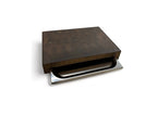 End Grain Smoked Oak Cutting Board with Stainless Steel Food Pan – 370×270×60 mm