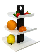 3-Tier White Metal Fruit Stand with Smoked Oak Base
