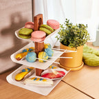 3-Tier White Metal Fruit Stand with Natural Oak Base
