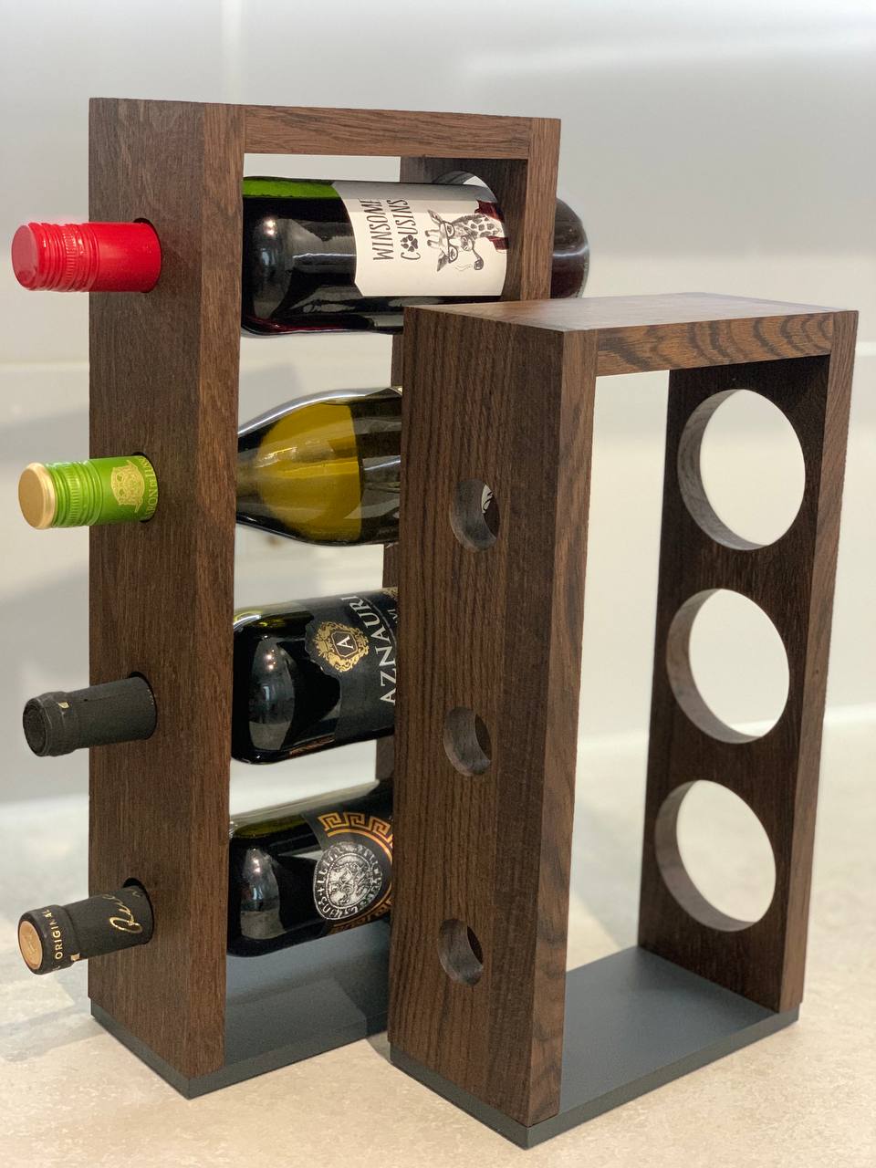 Smoked Oak Wine Rack for 3 Bottles