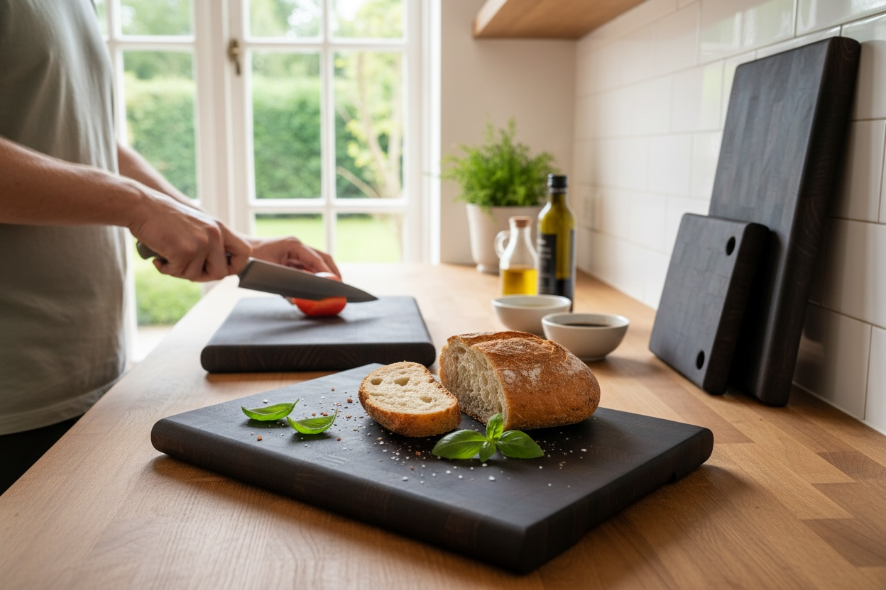 End Grain Smoked Oak Cutting Board with Rounded Sides – 450×300×30 mm