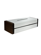 White Metal Napkin Holder with Smoked Oak Side Panels