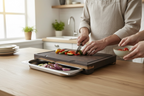 Smoked Oak Cutting Board with Stainless Steel Food Pan – 370×270×40 mm