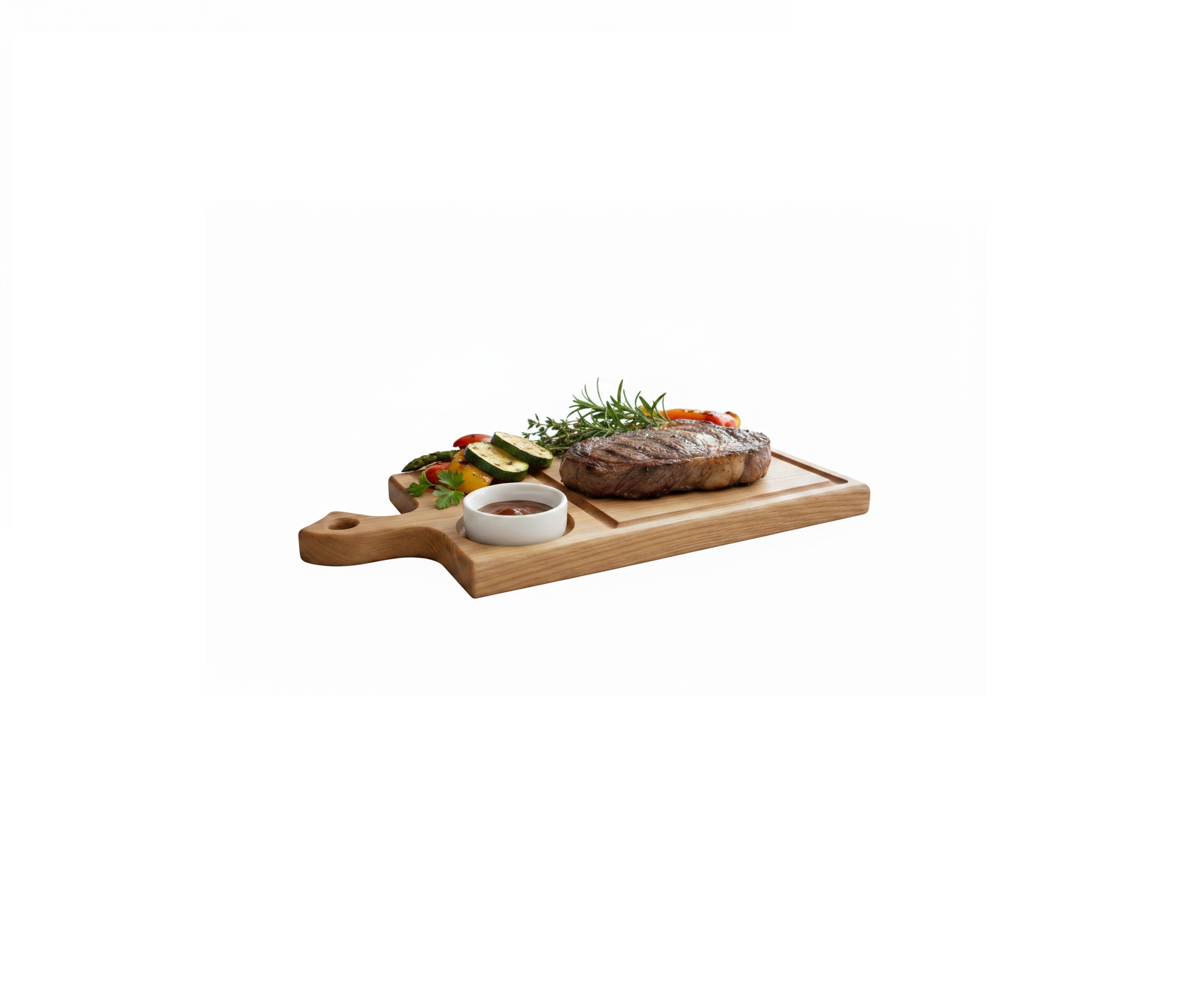 Oak Serving Board with Sauce Holder