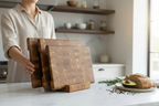 End Grain Oak Cutting Board Set (3 Pieces) with Rounded Sides and Wooden Stand