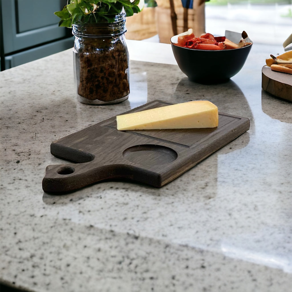 Smoked Oak Serving Board with Sauce Holder