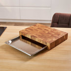 End Grain Oak Cutting Board with Stainless Steel Food Pan – 370×270×60 mm