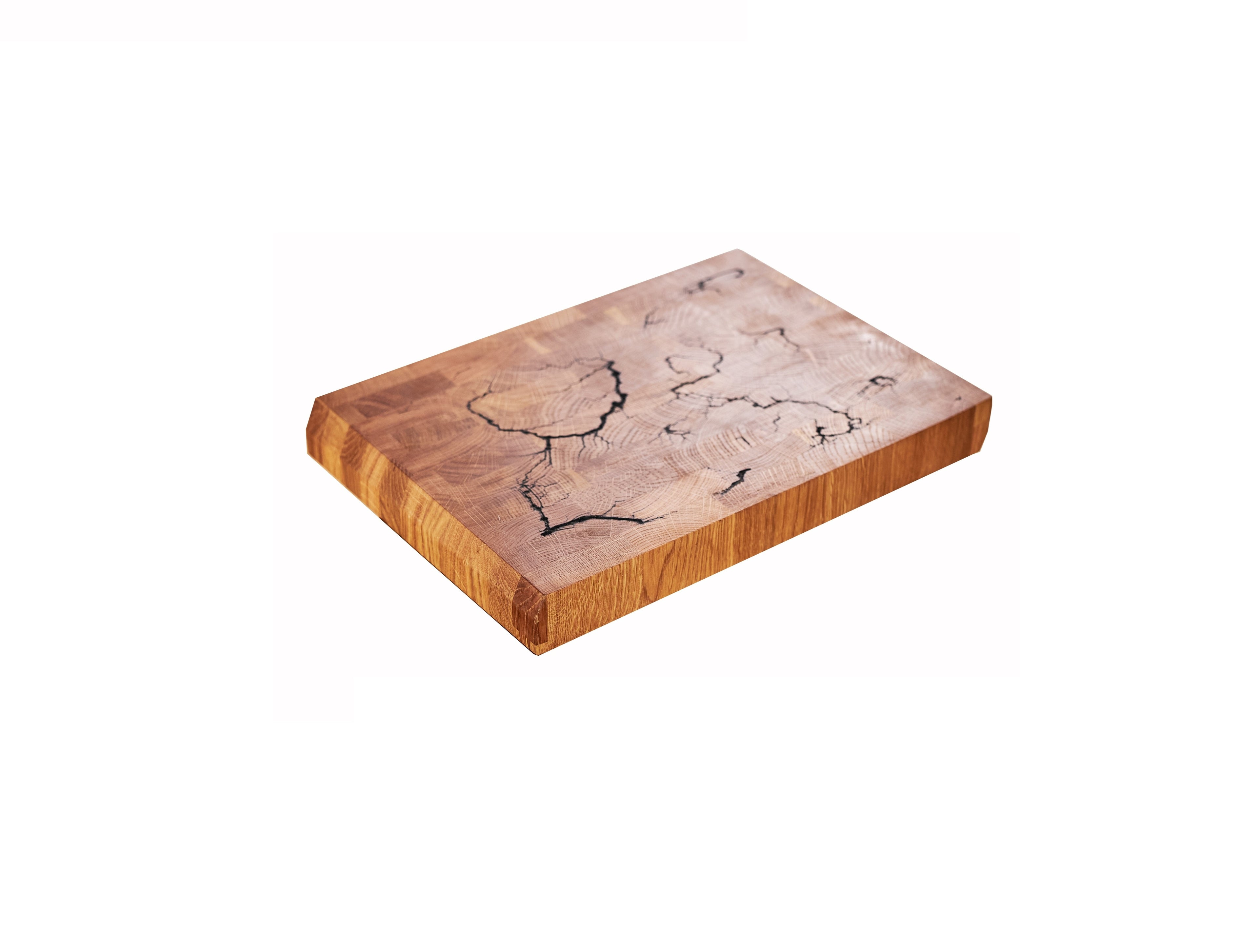 End Grain Oak Cutting Board with Lightning Pattern – 350×250×40 mm