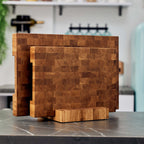 Classic End Grain Oak Cutting Board Set with Wooden Stand – 350×250 & 400×300 mm