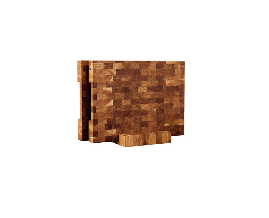 Classic End Grain Oak Cutting Board Set with Wooden Stand – 400×300 & 450×300 mm