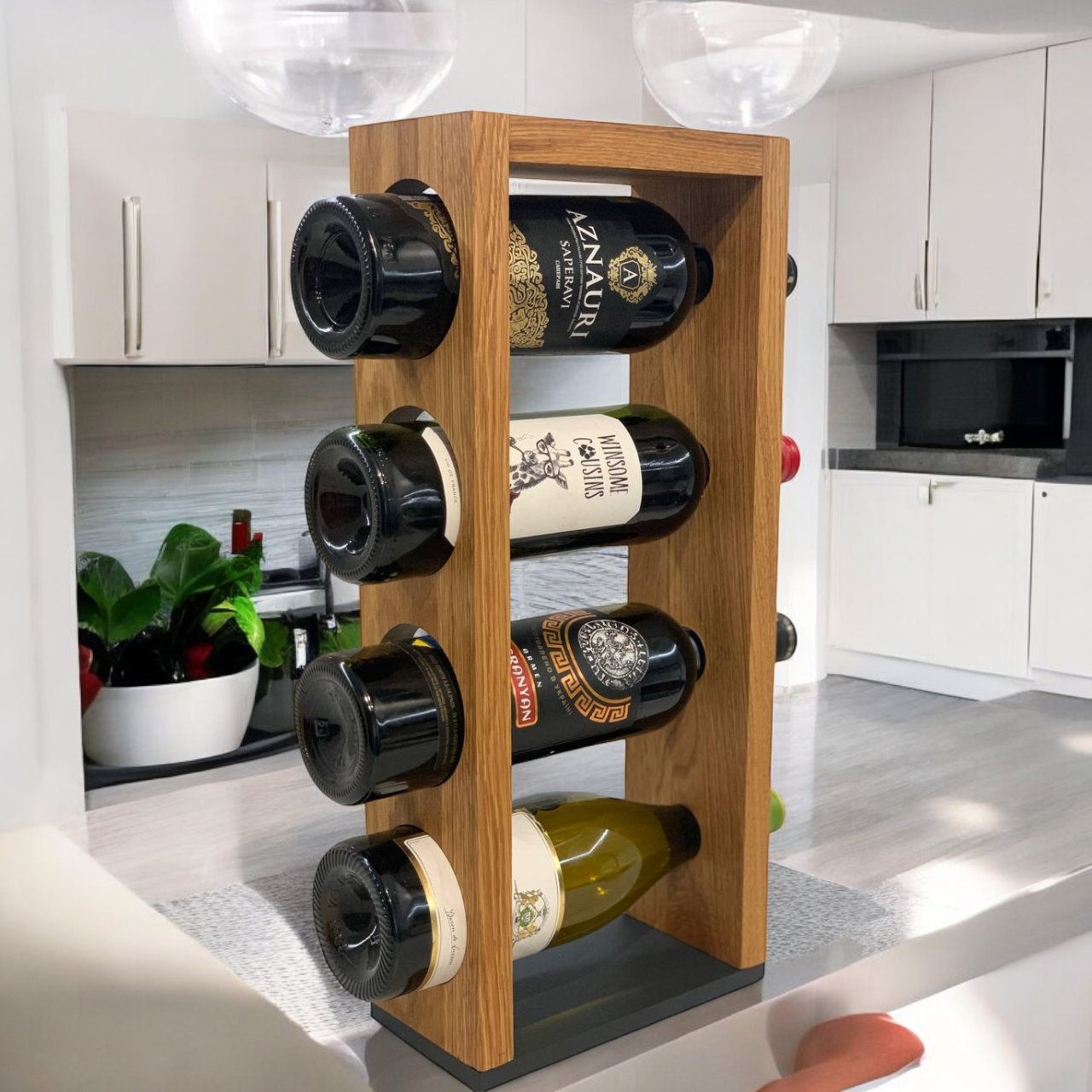 Natural Oak Wine Rack for 4 Bottles