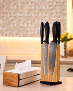 White Metal Napkin Holder with Oak Side Panels