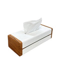 White Metal Napkin Holder with Oak Side Panels