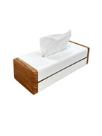 White Metal Napkin Holder with Oak Side Panels