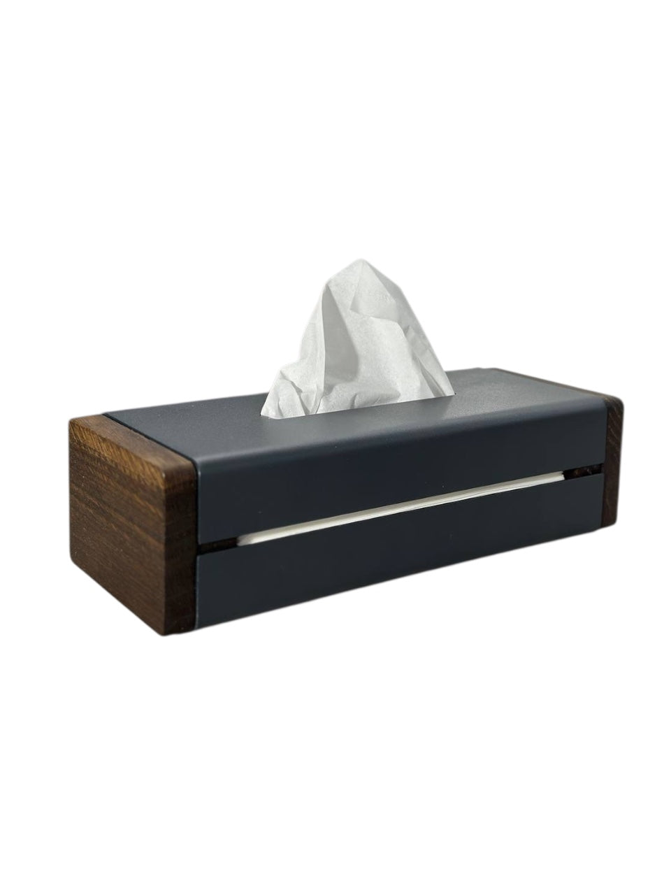 Black Metal Napkin Holder with Smoked Oak Side Panels
