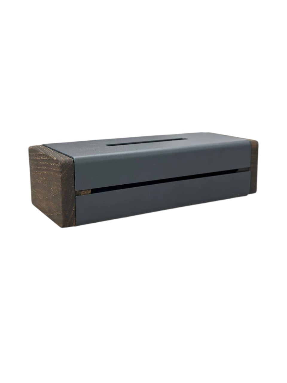 Black Metal Napkin Holder with Smoked Oak Side Panels