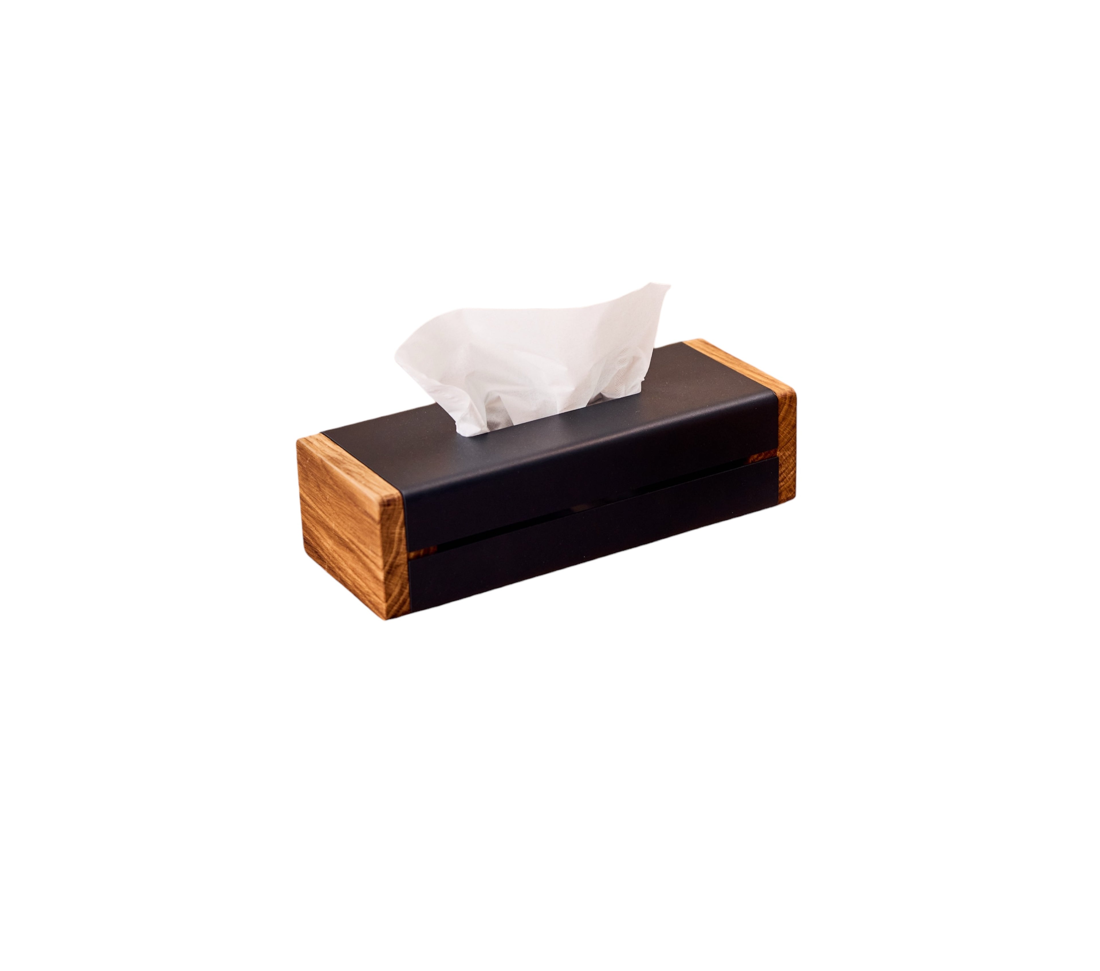 Black Metal Napkin Holder with Oak Side Panels