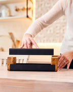 Black Metal Napkin Holder with Oak Side Panels