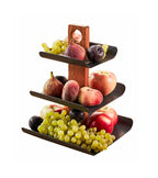 3-Tier Black Metal Fruit Stand with Natural Oak Base