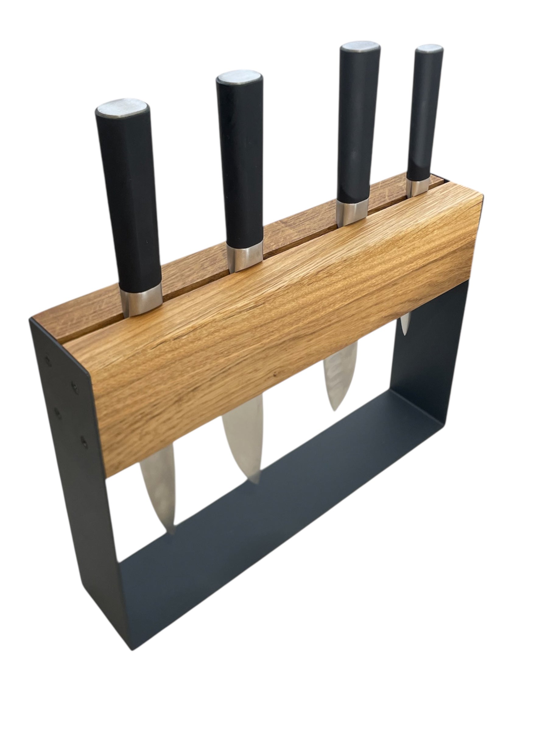 Oak and Metal Kitchen Knife Holder