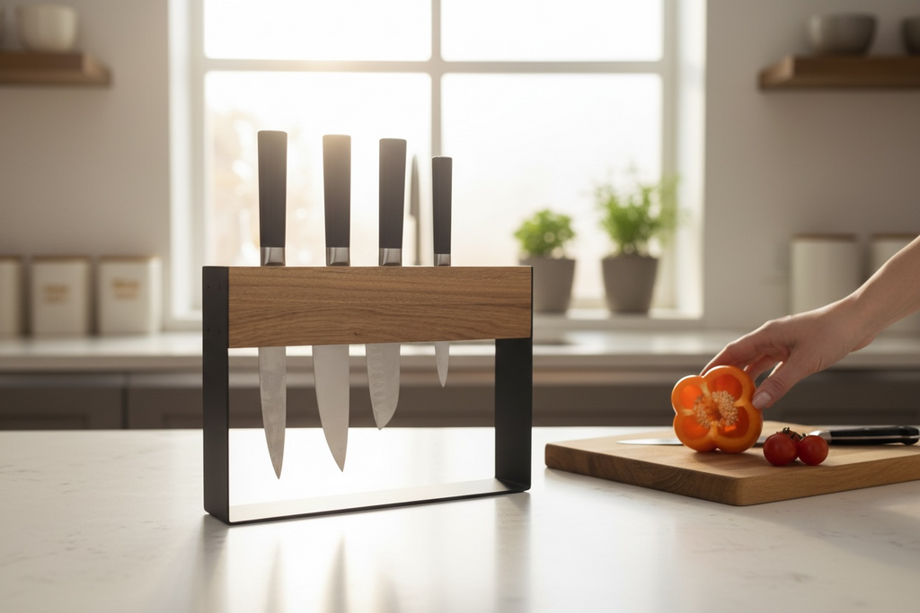 Oak and Metal Kitchen Knife Holder