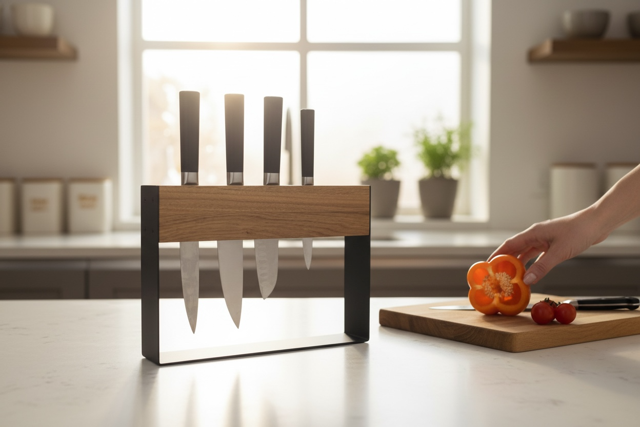 Oak and Metal Kitchen Knife Holder