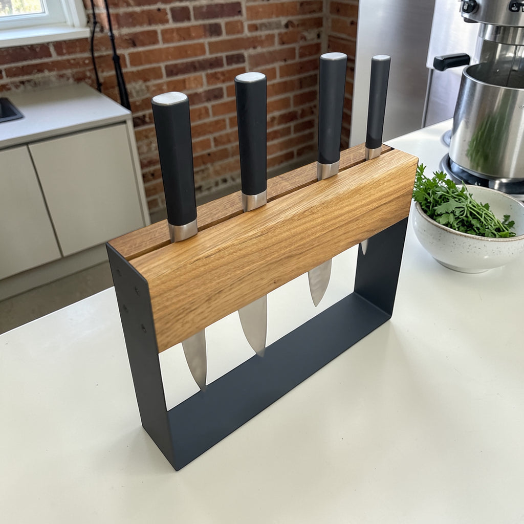 Oak and Metal Kitchen Knife Holder